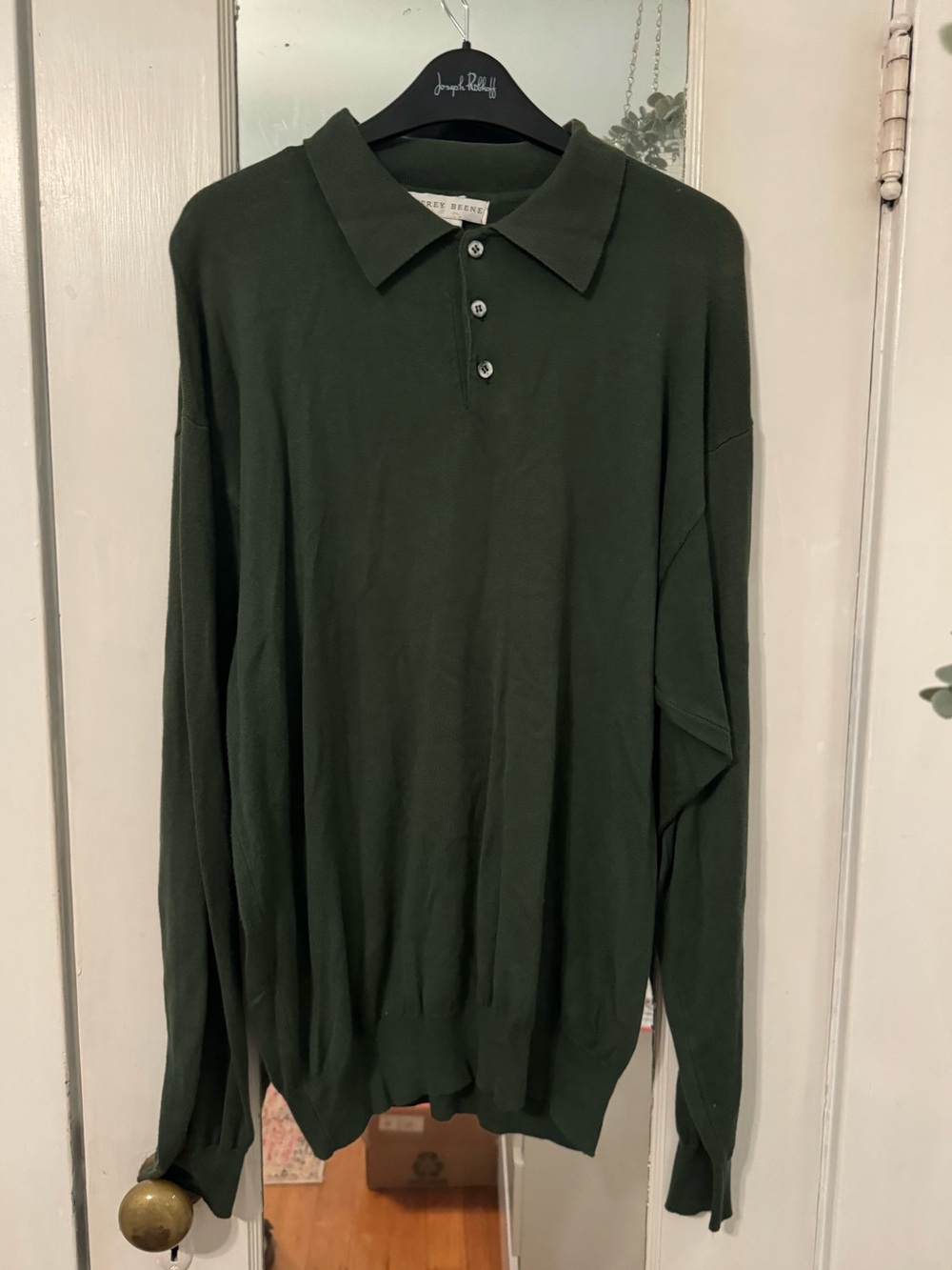 VTG Geoffrey Beene Dark Green Fine Knit Long Sleeve Polo Sweater L